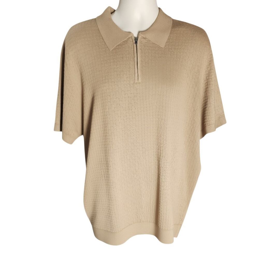 Express Mens XXL Brown Textured Knit‎ 1/4 Zip Short Sleeve Polo Shirt Pullover